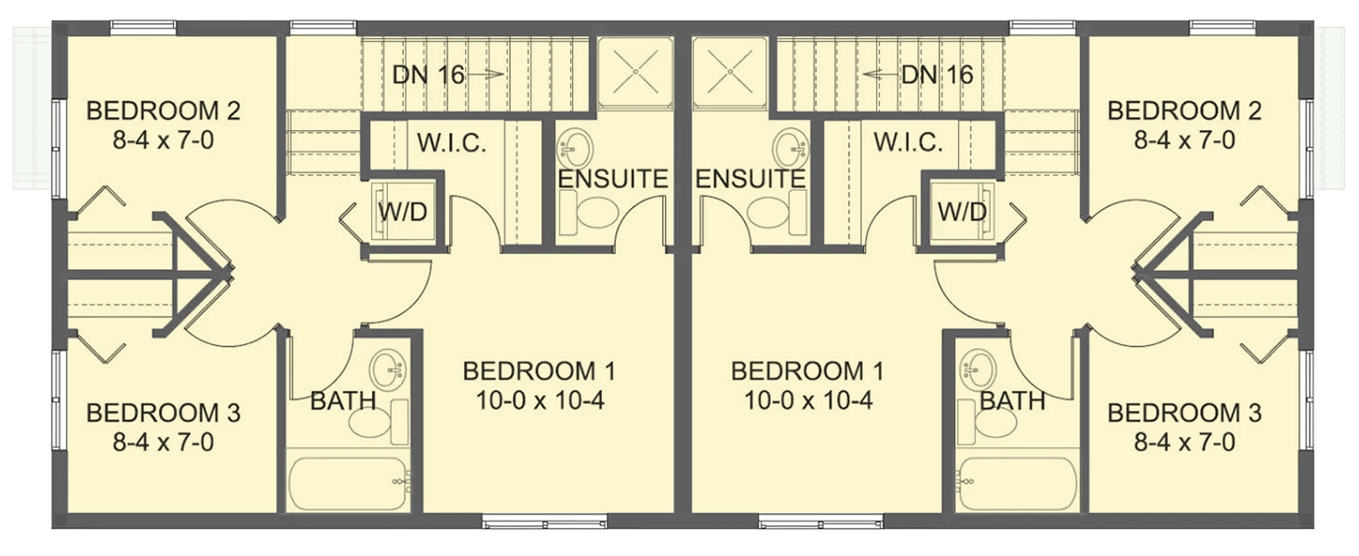Plan 67838MG: Traditional Duplex House Plan for Narrow Lot 1000 Sq Ft Per Unit - Floor Plan - 2nd Floor - Traditional