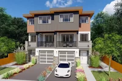 Contemporary Duplex House Plan with Matching Units - 1938 Sq Ft Per Unit