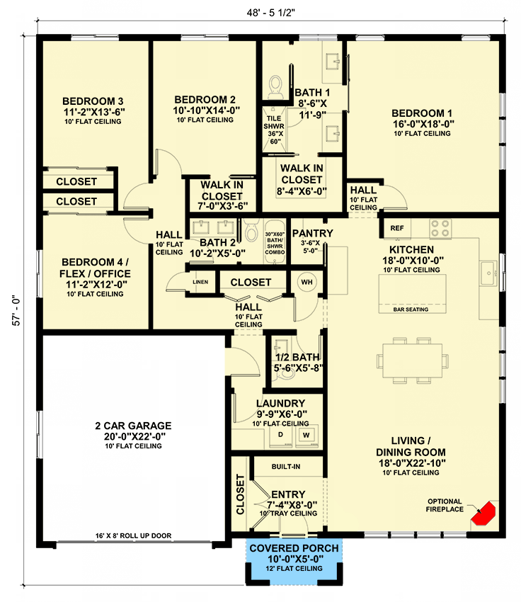 Plan 421002HFC: 3-Bed New American House Plan with Flex Room - 2110 Sq Ft - Floor Plan - Main Level - Contemporary, Modern Farmhouse, New American, Transitional