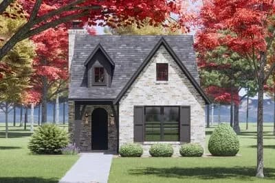 1-Bed European Cottage ADU House Plan with Open-Concept Living Space - 803 Sq Ft