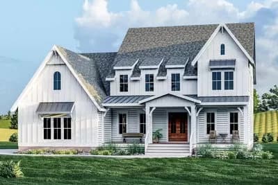 5-Bed New American Farmhouse Plan with Outdoor Fireplace - 4102 Sq Ft