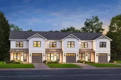Modern Farmhouse Triplex Townhouse Plan with Matching 3-Bed Units - 1581 Sq Ft Each