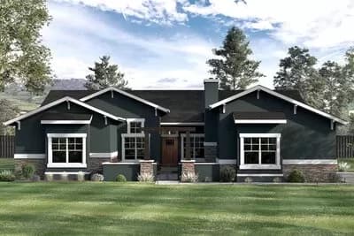 3-Bedroom Craftsman Ranch House Plan with Gated Courtyard and Outdoor Fireplace - 2387 Sq Ft