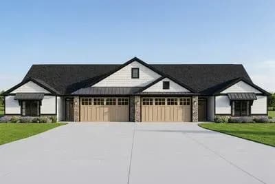 Single-Story Duplex House Plan with Matching 3-Bedroom Units - 1765 Sq Ft Per Unit
