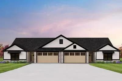 Single-Story Duplex House Plan with Matching 3-Bedroom Units - 1765 Sq Ft Per Unit