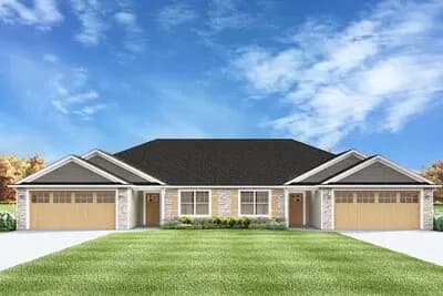 Duplex House Plan with 2-Bedroom Units - 1381 Sq Ft Per Unit