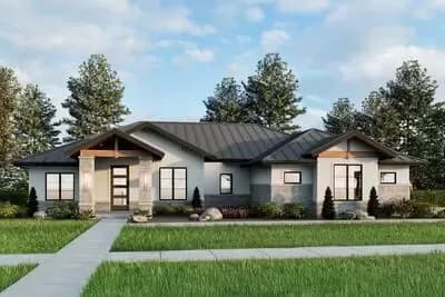 3-Bed Contemporary Ranch House Plan with Home Office - 2223 Sq Ft