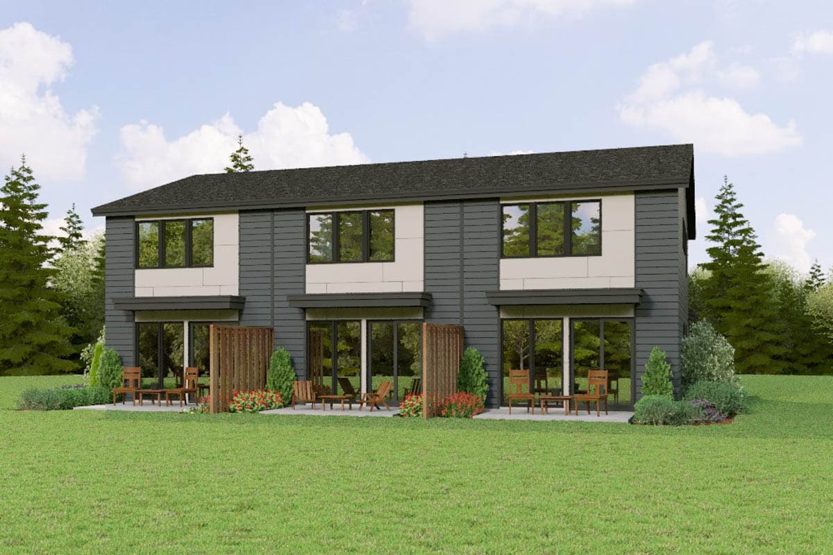Plan 69889AM: Two-Story Contemporary Triplex House Plan with 3-Bedrooms - 1349 Sq Ft Per Unit - Image #7 - Contemporary