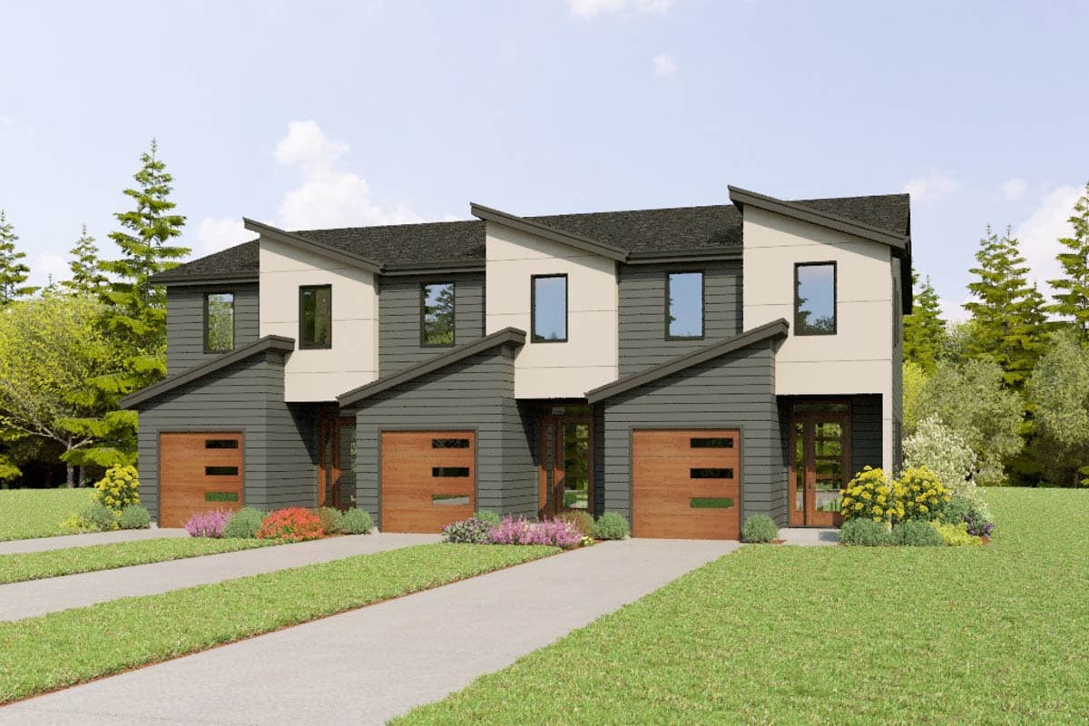 Plan 69889AM: Two-Story Contemporary Triplex House Plan with 3-Bedrooms - 1349 Sq Ft Per Unit - Image #12 - Contemporary