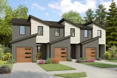 Two-Story Contemporary Triplex House Plan with 3-Bedrooms - 1349 Sq Ft Per Unit
