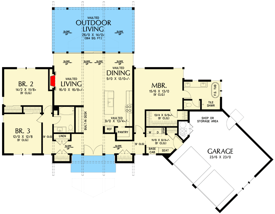 Plan 69890AM: Single-Story Contemporary House Plan with Angled 2-Car Garage - 1910 Sq Ft - Floor Plan - Main Level - Contemporary, Mid Century Modern, Ranch