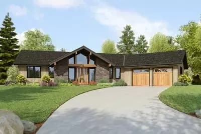 Single-Story Contemporary House Plan with Angled 2-Car Garage - 1910 Sq Ft