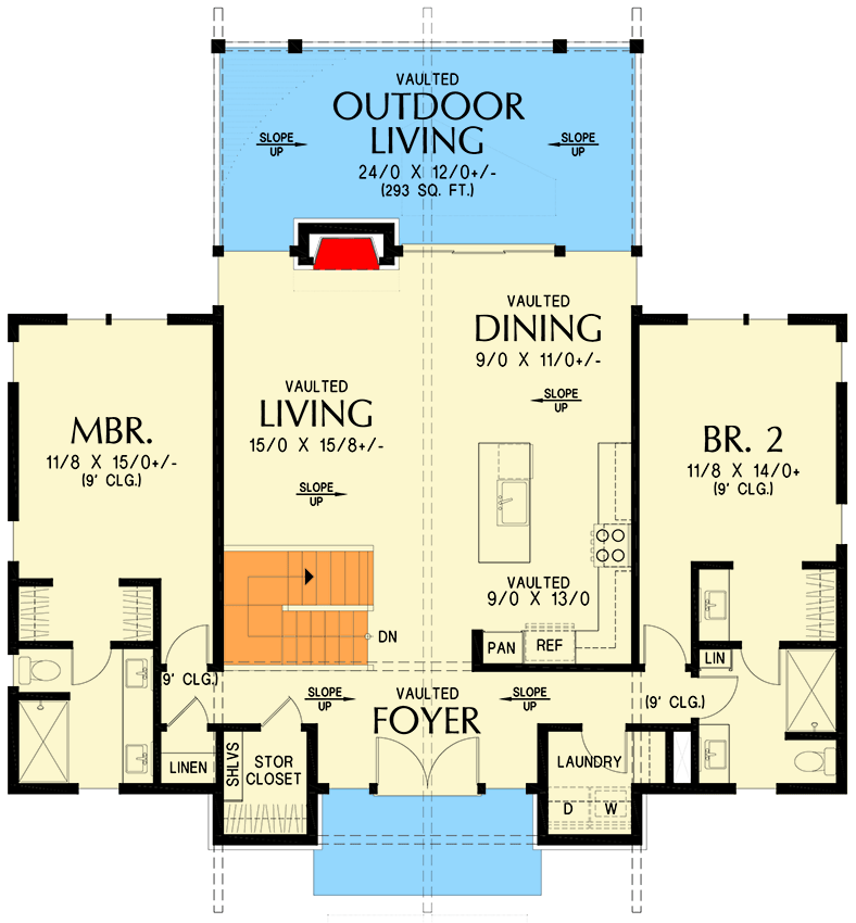Plan 69891AM: 4-Bedroom Contemporary House Plan with A Finished Lower Level - 2684 Sq Ft - Floor Plan - Main Level - Contemporary, Ranch