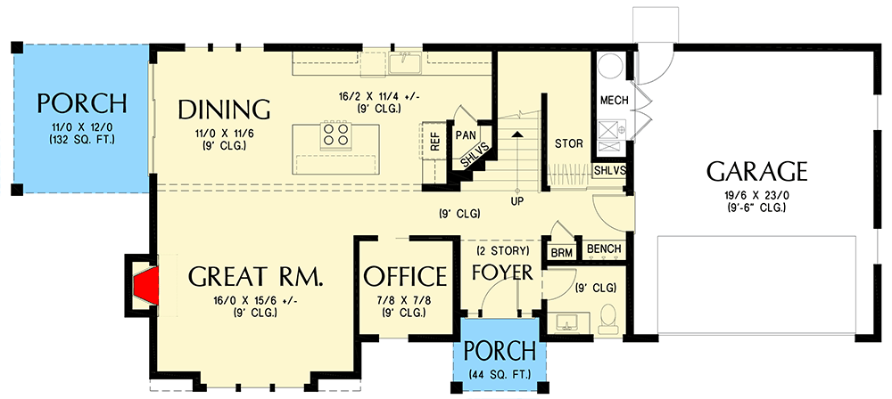 Plan 69894AM: 3-Bed New American House Plan with Vaulted Master Suite - 2299 Sq Ft - Floor Plan - Main Level - Country, Farmhouse, Modern Farmhouse, New American