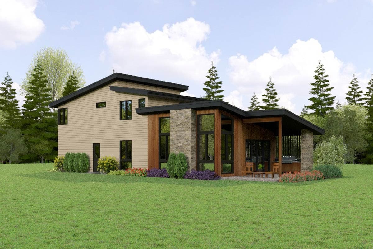 Plan 69896AM: Two-Story Contemporary House Plan with Outdoor Kitchen - 2057 Sq Ft - Image #7 - Contemporary, Mid Century Modern