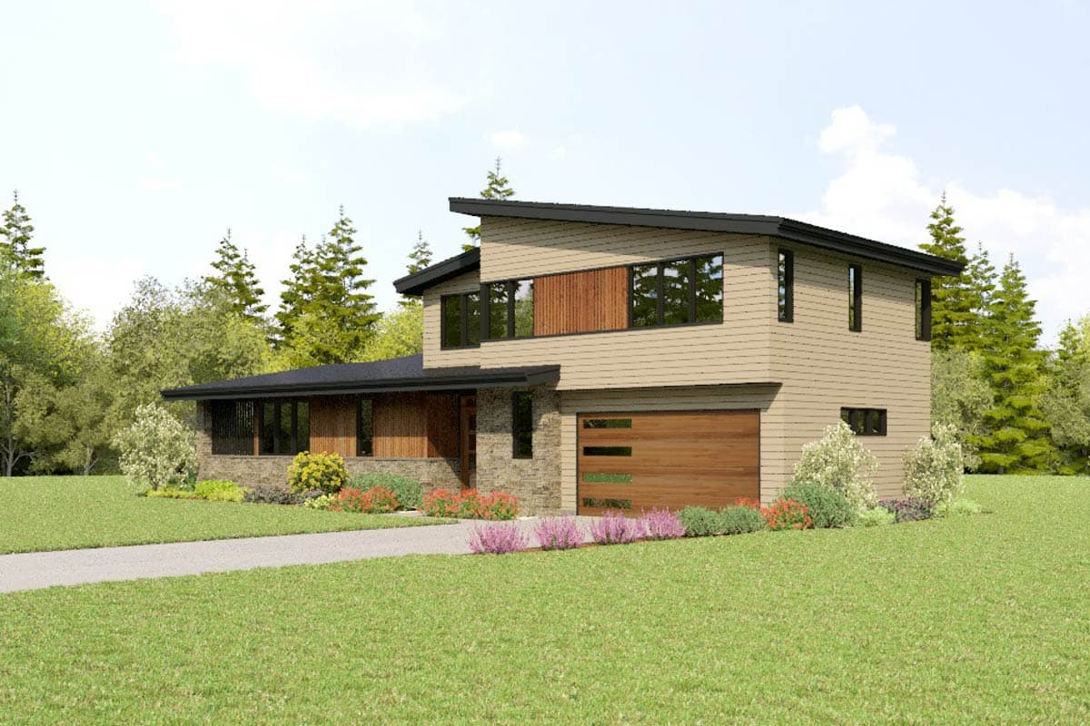 Plan 69896AM: Two-Story Contemporary House Plan with Outdoor Kitchen - 2057 Sq Ft - Image #12 - Contemporary, Mid Century Modern