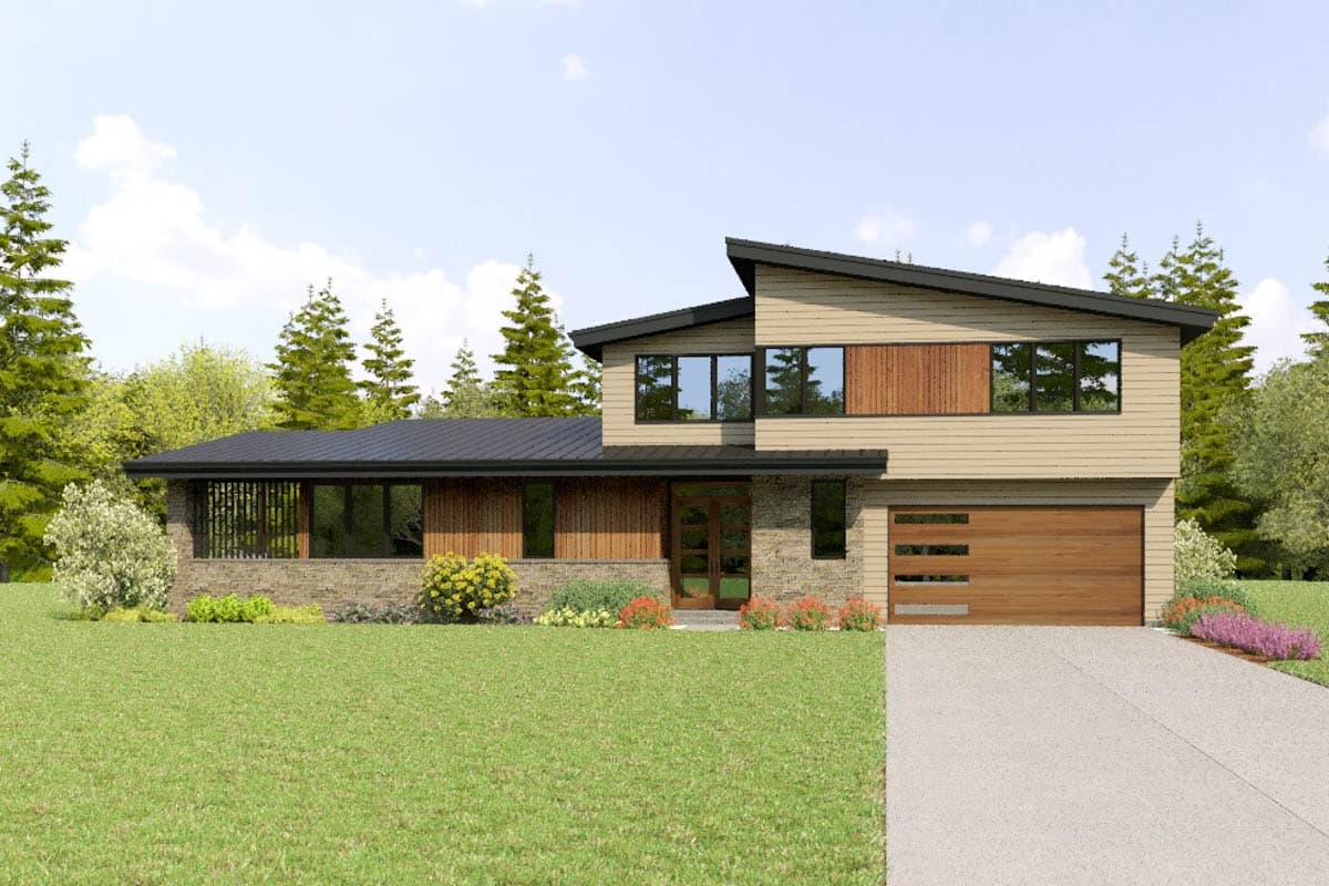 Plan 69896AM: Two-Story Contemporary House Plan with Outdoor Kitchen - 2057 Sq Ft - Image #13 - Contemporary, Mid Century Modern