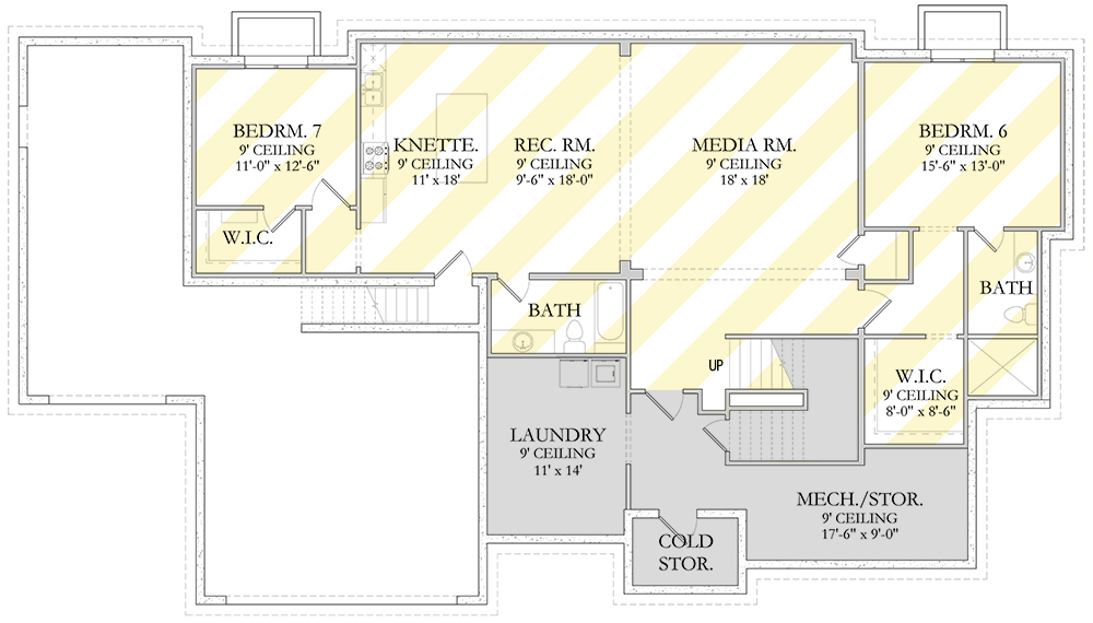 Plan 490120NAH: 5 or 6 Bedroom Transitional House Plan with Two-Story Great Room - 4048 Sq Ft - Floor Plan - Optional Lower Level - Modern, Transitional
