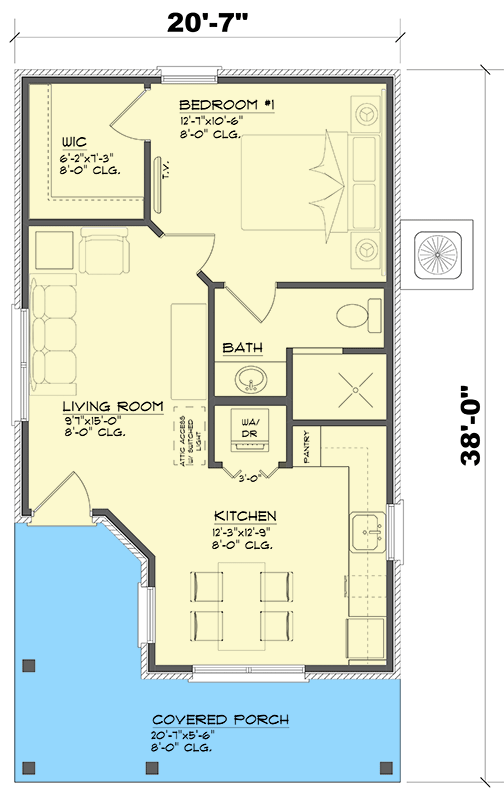 Plan 461046DNN: 1-Bedroom Traditional ADU House Plan Under 625 Sq Ft - Floor Plan - Main Level - Ranch, Traditional