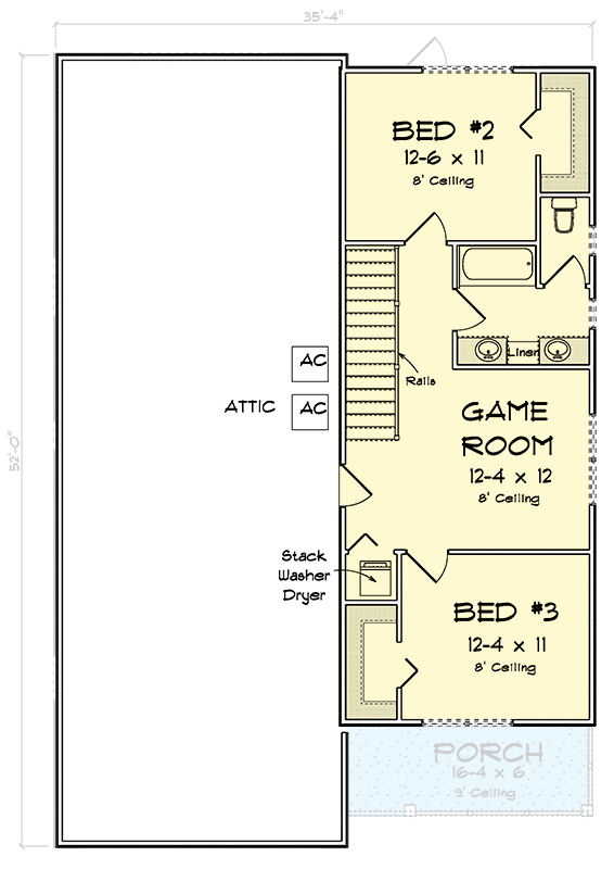 Plan 52381WM: 3-Bedroom Traditional House Plan with Dual Laundry Under 2000 Sq Ft - Floor Plan - 2nd Floor - Traditional