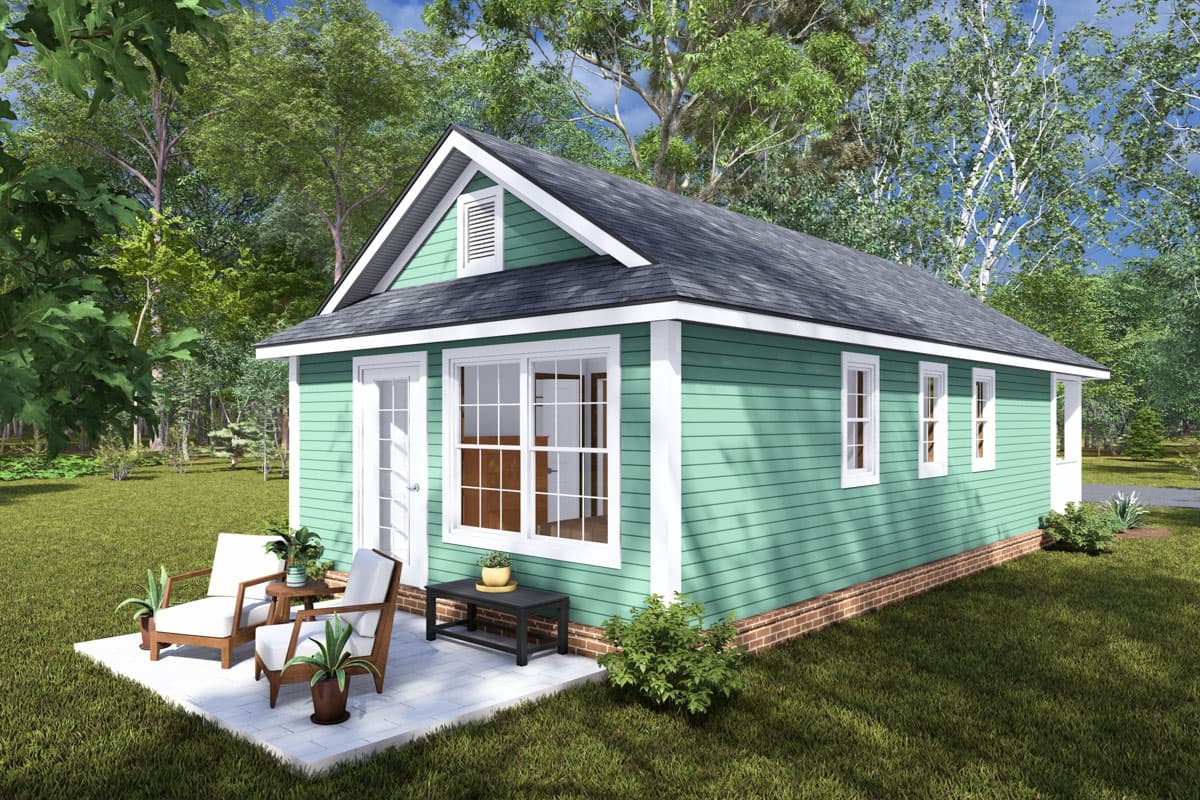 Plan 52382WM: 1-Bedroom ADU Cottage House Plan with Home Office - 496 Sq Ft - Image #5 - Cottage