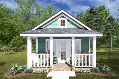 1-Bedroom ADU Cottage House Plan with Home Office - 496 Sq Ft