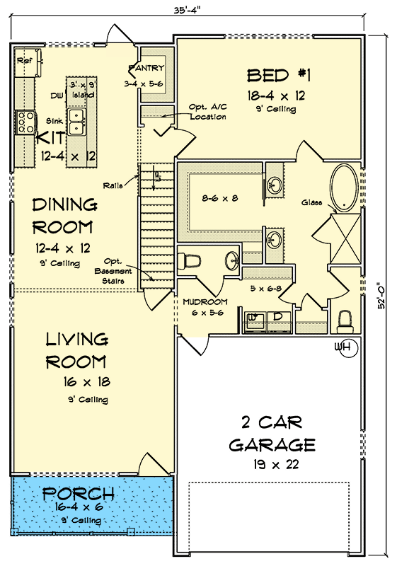 Plan 52383WM: Two-Story Traditional House Plan with Rec Room - 2305 Sq Ft - Floor Plan - Main Level - Country, Traditional