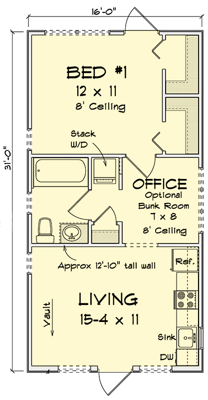 Plan 52385WM: 1-Bed Contemporary ADU House Plan Under 500 Sq Ft - Floor Plan - Main Level - Contemporary
