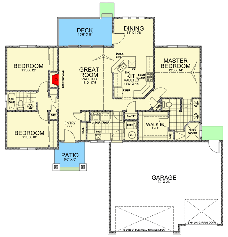 Plan 267049SPK: 3-Bedroom New American House Plan with 3-Car Garage - 1611 Sq Ft - Floor Plan - Main Level - Craftsman, New American, Ranch, Traditional