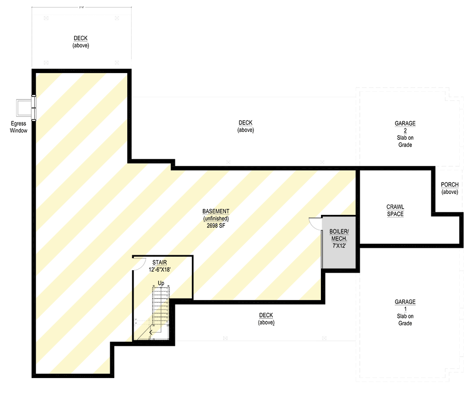 Plan 670008NEA: 6-Bed Modern Colonial House Plan with Two-Story Great Room - 6123 Sq Ft - Floor Plan - Lower Level - Optionally Finished Basement - Colonial, Country, Modern Farmhouse, New American, Transitional
