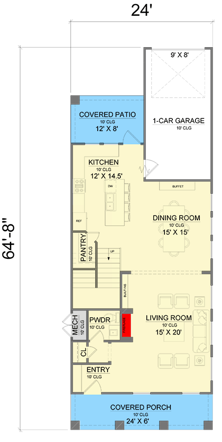 Plan 421571CHD: Two-Story Traditional Farmhouse Plan with 3-Bedrooms Upstairs  - 1872 Sq Ft - Floor Plan - Main Level - Craftsman, Farmhouse, Traditional