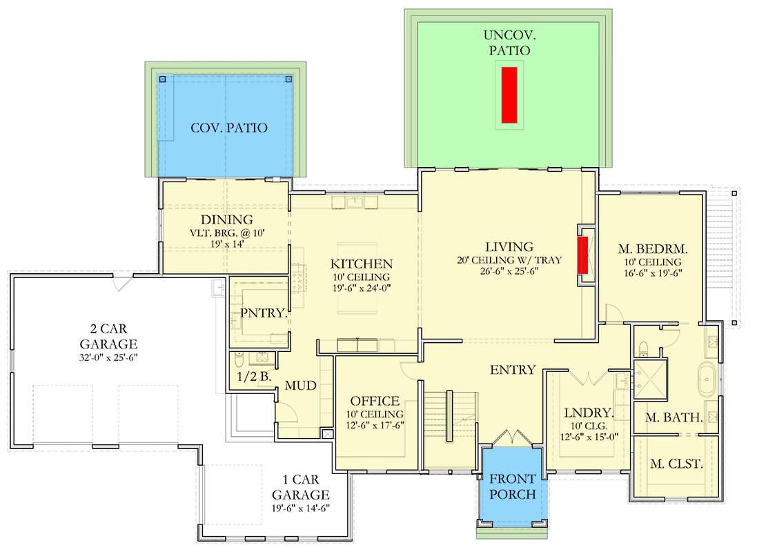Plan 490122NAH: 5-Bed Modern Transitional House Plan with Optionally Finished Lower Level - 5423 Sq Ft - Floor Plan - Main Level - Modern, Transitional