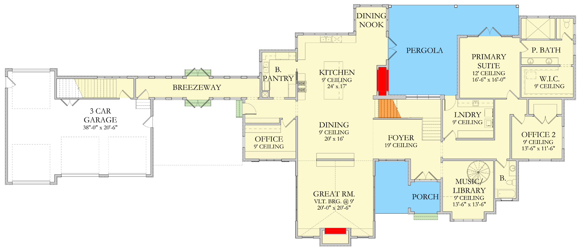 Plan 490123NAH: 5-Bed Transitional European House Plan with Attached Apartment Above Garage - 5822 Sq Ft - Floor Plan - Main Level - European, Transitional