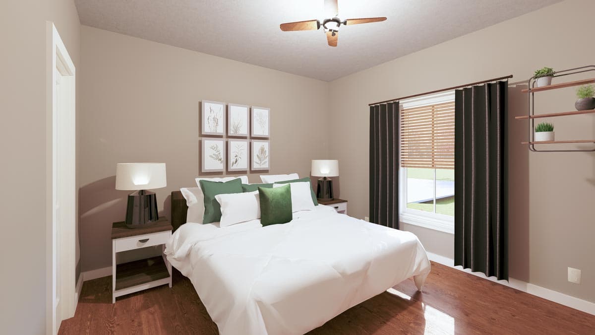 Plan 25049DH: Simple 4-Bedroom Country Cottage House Plan with 2-Car Garage - 1623 Sq Ft - Image #6 - Cottage, Country, Farmhouse, Ranch, Traditional