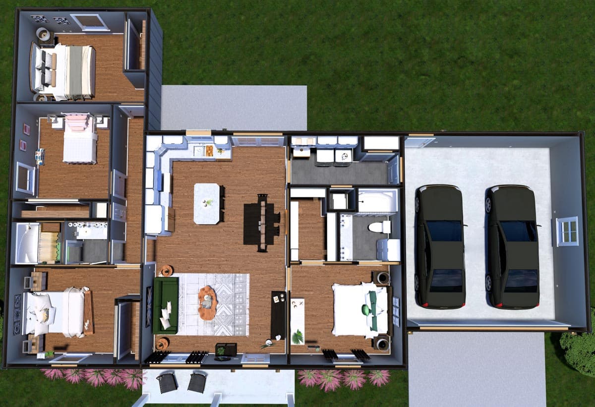 Plan 25049DH: Simple 4-Bedroom Country Cottage House Plan with 2-Car Garage - 1623 Sq Ft - Image #13 - Cottage, Country, Farmhouse, Ranch, Traditional