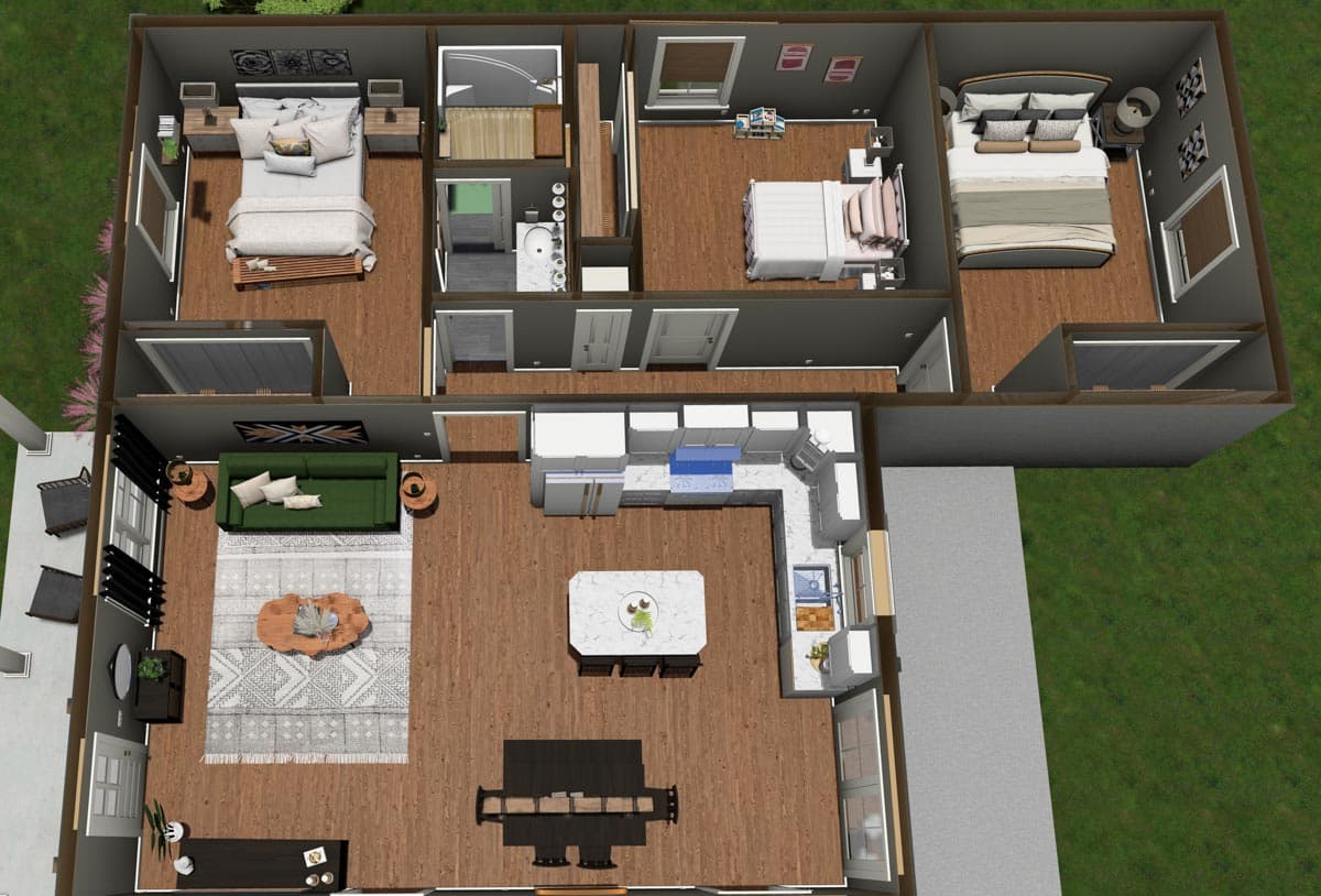 Plan 25049DH: Simple 4-Bedroom Country Cottage House Plan with 2-Car Garage - 1623 Sq Ft - Image #15 - Cottage, Country, Farmhouse, Ranch, Traditional