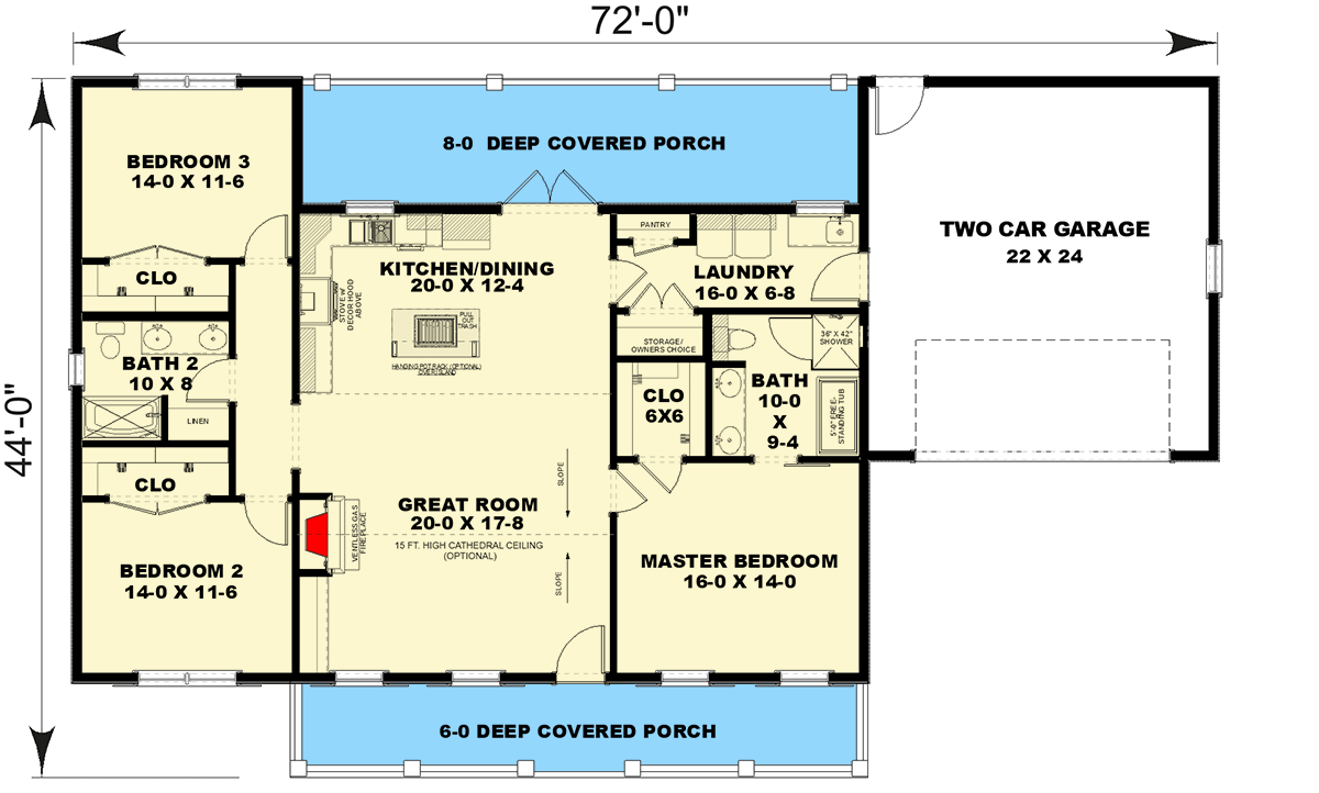 Plan 25050DH: 3-Bed Modern Farmhouse with Vaulted Great Room - 1615 Sq Ft - Floor Plan - Main Level - Country, Farmhouse, Modern Farmhouse