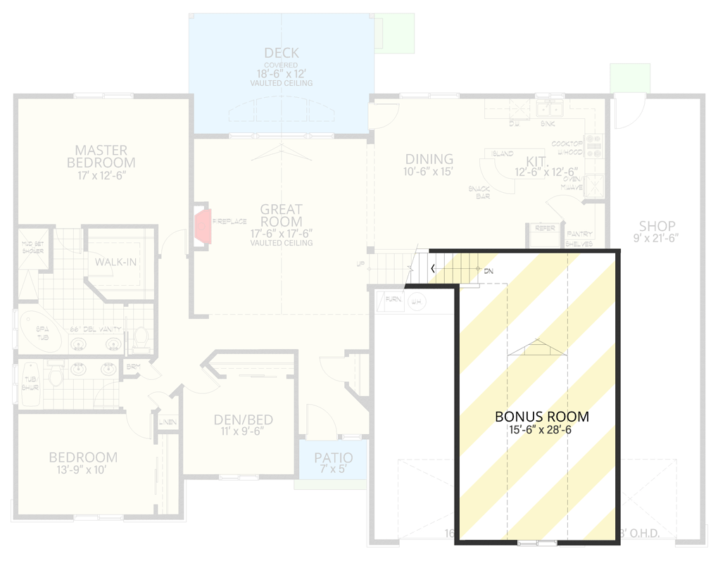 Plan 267051SPK: 3-Bed Traditional House Plan with Optionally Finished Bonus Room - 1849 Sq Ft - Floor Plan - Optionally Finished Bonus Room - Country, Ranch, Traditional