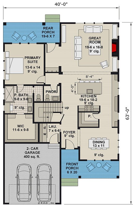 Plan 14881RK: 3-Bed Country Cottage House Plan with Bonus Room - 2385 Sq Ft - Floor Plan - Main Level - Cottage, Country
