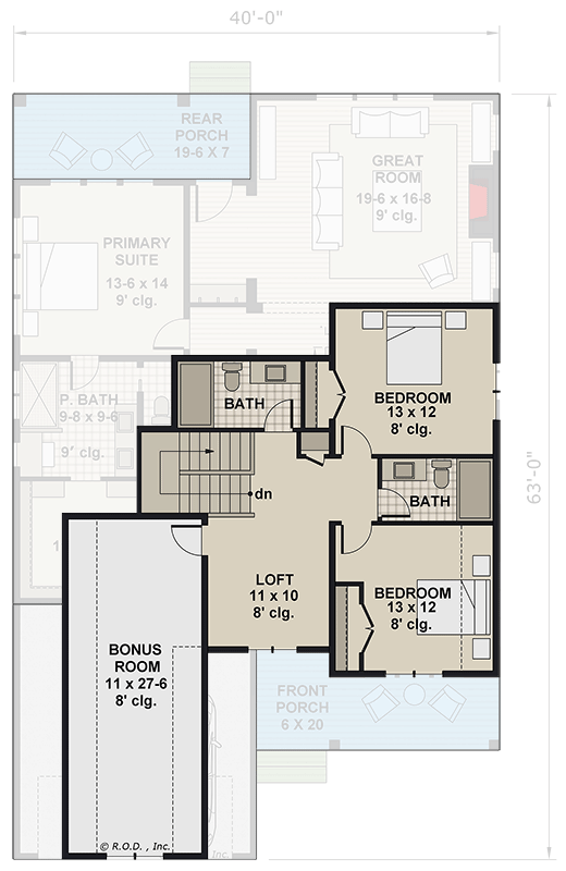 Plan 14881RK: 3-Bed Country Cottage House Plan with Bonus Room - 2385 Sq Ft - Floor Plan - 2nd Floor - Cottage, Country