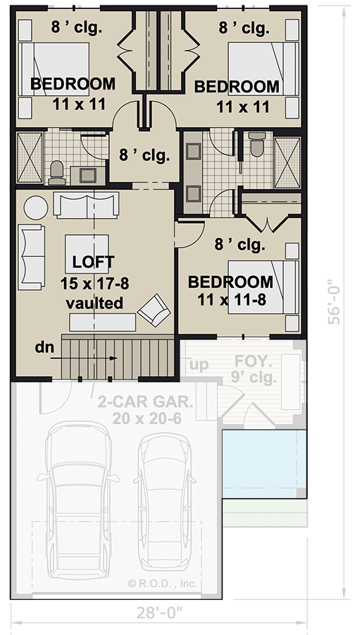 Plan 14882RK: 4-Bed Traditional House Plan with Loft - 1978 Sq Ft - Floor Plan - 2nd Floor - Craftsman, Traditional