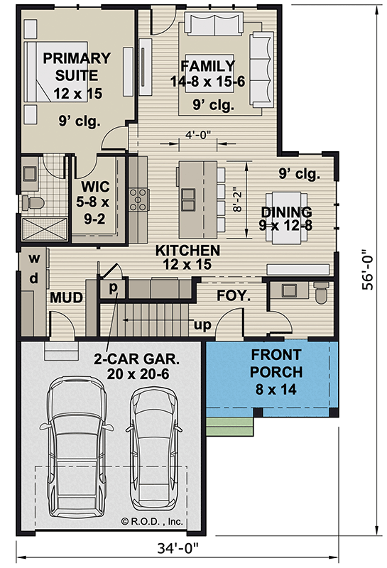 Plan 14885RK: 4-Bedroom Traditional Farmhouse Plan with Loft Above - 2060 Sq Ft - Floor Plan - Main Level - Farmhouse, Traditional