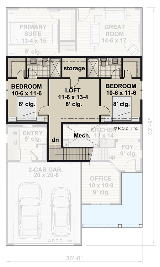 Plan 14892RK: 3-Bed Modern Farmhouse-Style Bungalow House Plan with Loft - 2280 Sq Ft - Floor Plan - 2nd Floor - Bungalow, Country, Craftsman, Modern Farmhouse, New American, Traditional