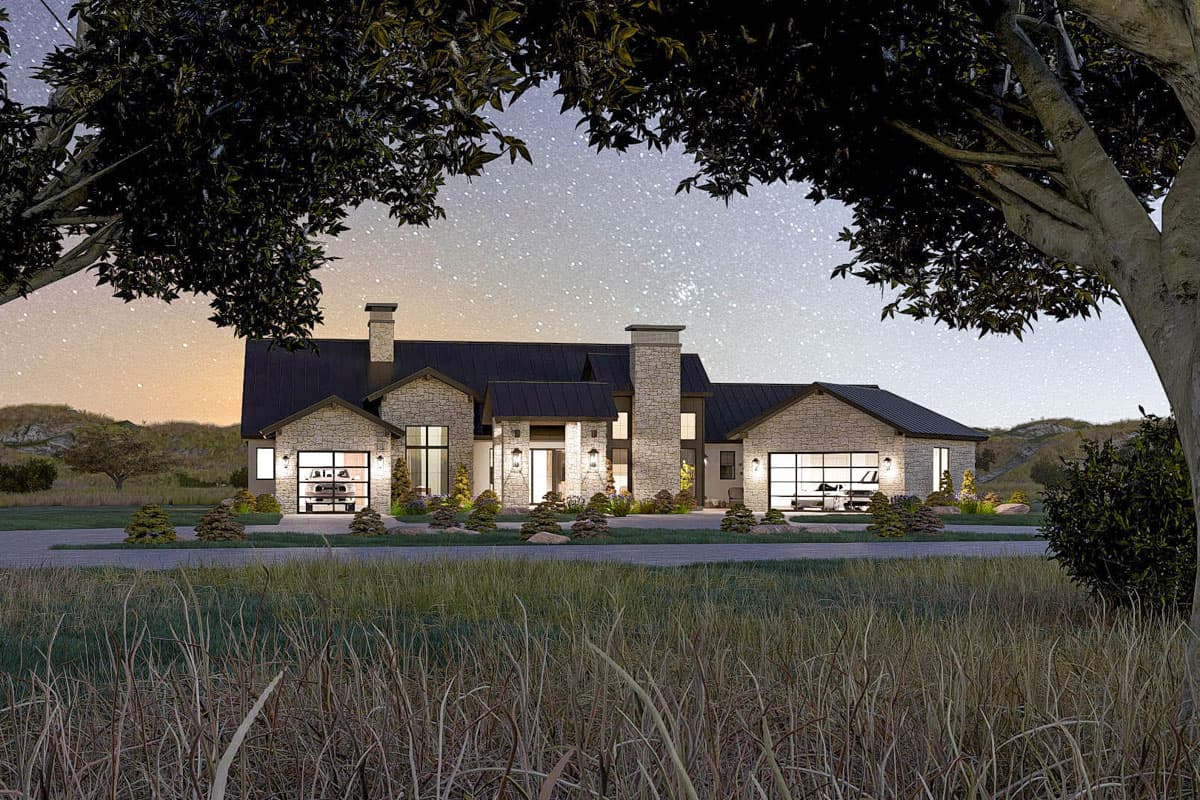 Plan 623453DJ: Single-Story Texas Hill Country House Plan with Courtyard and Angled Garage - 3584 Sq Ft - Image #6 - Hill Country, Mountain, Ranch