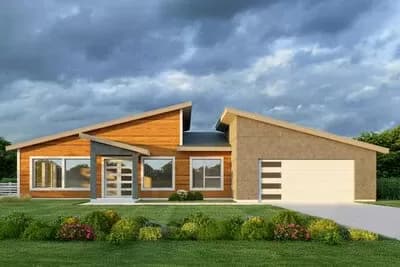 Open-Concept Mid-Century Modern House Plan with 3 Bedrooms -  2096 Sq Ft