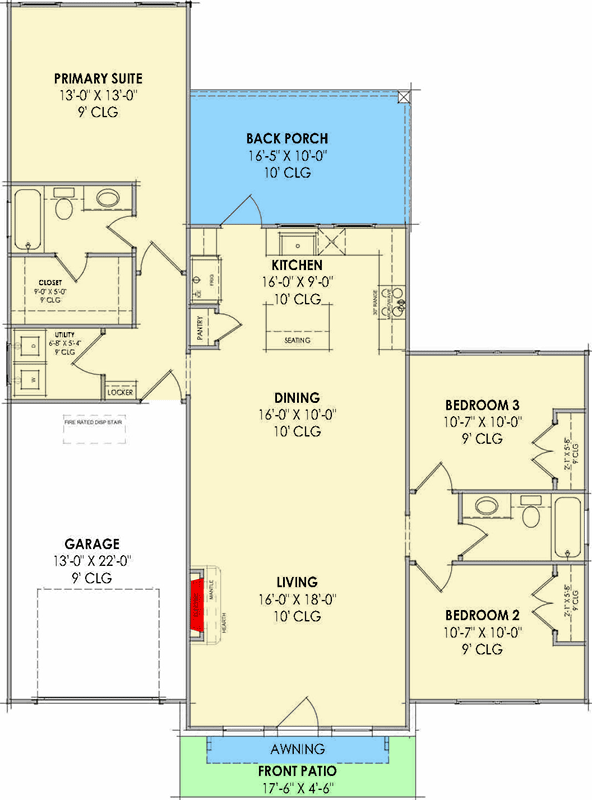 Plan 818157JSS: 3-Bed Cottage House Plan with Open-Concept Living Space - 1371 Sq Ft - Floor Plan - Main Level - Cottage, Farmhouse