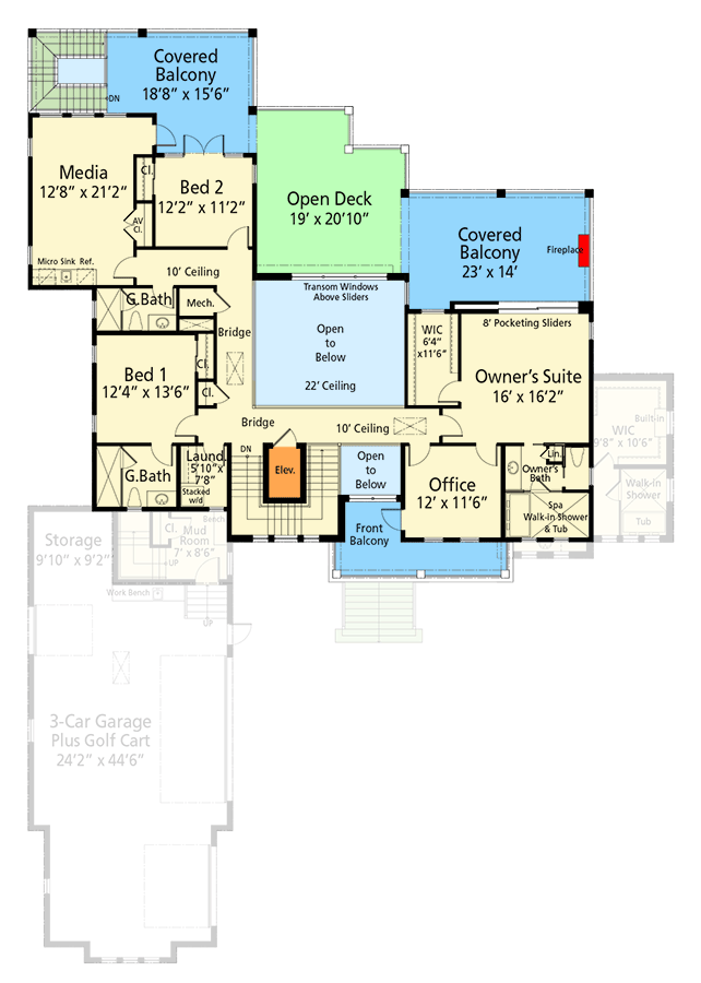 Plan 33271ZR: Two-Story Coastal Contemporary House Plan with Two Master Suites - 4573 Sq Ft - Floor Plan - 2nd Floor - Beach, Coastal, Coastal Contemporary, Florida-Style