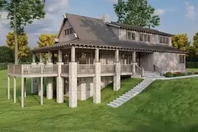 Two-Story Lake House Plan with Wrap-Around Porch - 2706 Sq Ft