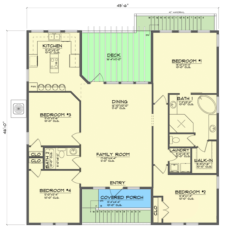 Plan 461048DNN: 4-Bed Coastal House Plan with Drive-Under Carport - 1749 Sq Ft - Floor Plan - Main Level - Beach, Coastal, Florida-Style