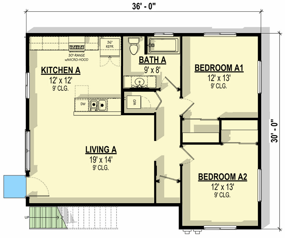Plan 307728RAD: Traditional Duplex House Plan with Stacked Units - 1996 Sq Ft - Floor Plan - Main Level - Cottage, Country, Northwest, Traditional